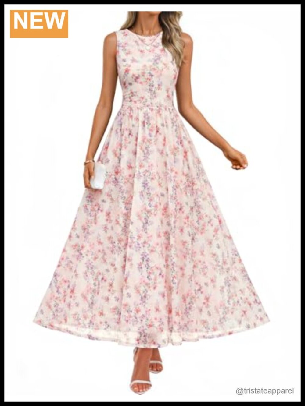 Sleeveless Floral Maxi Dress Wedding Guest A Line Mesh Tulle